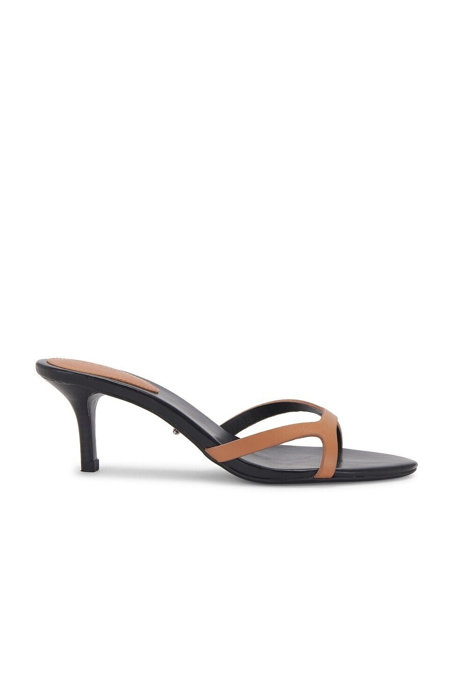 Tony Bianco Daisy Sandal in Tan Como leather mid heel almond toe slip-on